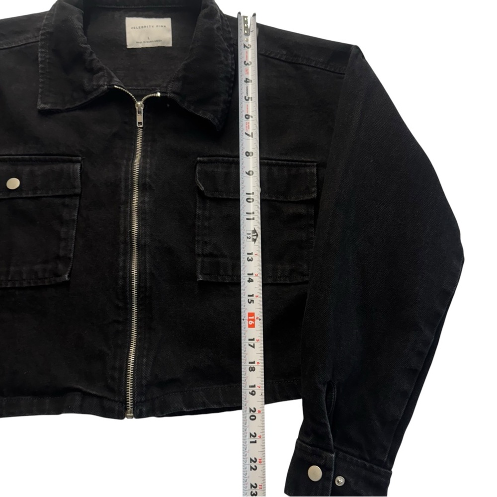 Celebrity Pink Juniors' Collared Denim Shacket Jacket Black Denim Size L‎ #135 - Picture 5 of 9
